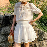 New French Shirt Women's Holiday Style Short-Sleeved Top + Short Skirt Set Women's Thin Shenzhen Oil
