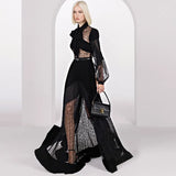 Fongt Spring And Summer New Star Fashion Lace Splicing 100-Folded Dress And Floor Long Dress