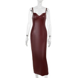 Fongt Summer 2024 New Bag Ass Skirt Temperament Sexy Waist-Tight Leather Dress