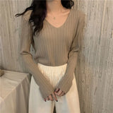 Style Autumn Sweater Women V Neck Long Sleeve Knitted Ribbed Bottoming Sweaters Pullover