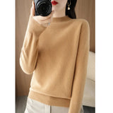Fongt 2024 Autumn / Winter New Women's Korean Version Slim Half High Collar Short Solid Color Bottom Sweater-Outfit