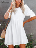 Summer Dresses For Women 2022 Short Puff Sleeve Loose Basic Simple A-Line Mini Party White Dress Daily Holiday