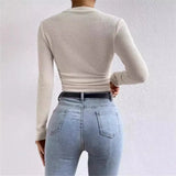 Fongt Spring And Summer Repair With Long-Sleeved Lattice Rounded Women's Folding Top.