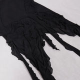 Black Mesh Fringe Ruffle Open Back Midi Dress-Outfit