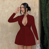 Fongt Autumn 2024 New Bag Ass Dress Temperament Sexy Body-Dress V-Necked Long-Sleeved Dress