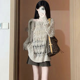 Fongt And Autumn Short Square Collar Slim Long Sleeve Inside Sweater Jacket Sexy Back Tie Hollow Out Knit Bottom Shirt Female-Outfit