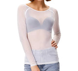 Fongt 2023 Autumn Black Full Transparent Mesh Yarn Bottom Shirt Female Long Sleeve Sexy Perspective Thin Net Shirt Super Elastic Gauze