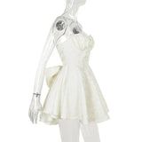 Jacquard Print Large Bow Flare Mini Dress-Outfit