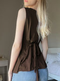 Fongt Vintage Embroidery V-Neck High Belt Vest Design Sensing A Sleeveless Top