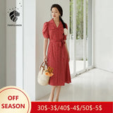 Office Lady French Retro Floral Red Long Dress Women Summer 2021 New Style Puff Sleeve V-neck Tea Break