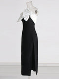 2025 New Color Three-Dimensional Folding Fan Splicing Design High Open Fork Sexy Thoracic Dress