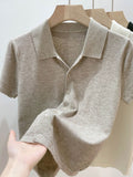 Fongt Beauty Solid Color Thin Polo Lapel Sweater Female Summer New Small Short-Sleeved T-Shirt Cardigan-Outfit