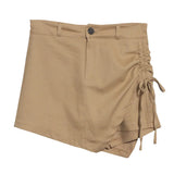 Real Shooting Babes Style Design Side Draw Rope Sexy High-Waisted Hip Skirt Irregular Elastic Short Skirt