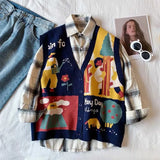 Vest Women Preppy Style Lazy Vintage Loose Sleeveless V-Neck Elegant Lovely All-match Harajuku Streetwear Daily