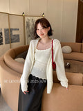Fongt Xixi 13 Line 2025 Autumn New White Standard Korean Version Of Hollow Knitted Sunscreen Hooded Shirt 25422