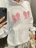 Street Bow Print Drawstring Oversized Hoodie-Outfit