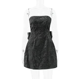 Black Glitter Removable Bow Tube Mini Dress-Outfit