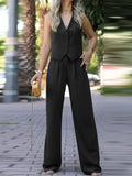 Fongt Women's Clothing 2025 Spring New V-Neck Sleeveless Vest Hanging Broad-Legged Trousers Casual Set