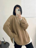 Sweater Side Fork Thick Loose Middle and Long Oversize Sweater Woman O-Neck Autumn and Winter Fashion Knitted