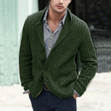 Fongt And Winter New Men's Long Sleeve Knit Cardigan Single Breasted Pocket Stranded Flower Suit Collar Casual Men's