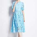 Fongt Spring Dress 2025 New Female Heavy Industry Water-Soluble Lace-In-Air Long-Colored Dress Holiday Dress