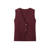 Fongt Women's Clothing 2025 Summer Solid Color Trim Gold Button Knitted Vest Top + Half Skirt Set