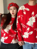 Lamb Fleece Bunny Rabbit Embroidery Sweaters Unisex Couples Thicken Winter O-neck Pullover Goth Streetwear Kawaii