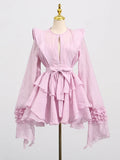 Fongt Leaf Lantern Sleeve Dress Women 2025 Summer New Temperament Elegant Simple Casual Fashion Beach