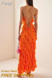 Elegant Ruffles Party Evening Dresses for Women 2023 Summer Spaghetti Strap High Split Bodycon Dress Sexy Backless