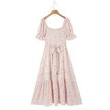 Floral Print Puff Ruffles Sleeve Midi Dress-Outfit