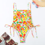 2025 New Swimsuit Print Holiday Style Drawstring Skinny Sexy Bikini