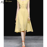 Han Queen 2022 Women's Dresses Sleeveless A-Line Summer Vestidos Vintage Elegant Simple Series Casual Slim Office Party