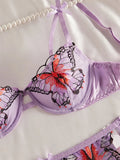 Purple Butterfly Embroidery Lingerie Set-Outfit