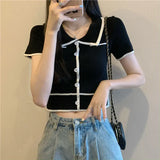 Silk Short-Sleeved T-Shirt Women's Summer 2025 New Design Sense Bm Short Polo Collar Knitting Top