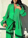 Sexy Solid Suit Two Pieces Outfits Office Lady Long Sleeve Lapel Jacket Coat Suit 2022 Women Casual Wide Leg Trousers