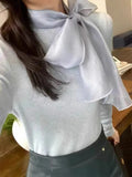 Fongt Design With Bow Temperament Elegant Knitted Shirt Autumn And Winter New Rich Gold Feeling Thin Top