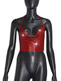 Fongt New Sexy Nightclub Slim Type Metal Sequins Hanging Neck Dew Back Vest Female