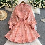 Fongt High-End Elegant Women's Dress Women's Court Style Strap To The Waist Hollow Embroidery Single Buckle A-Character Skirt