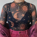 Fongt 2024 Spring Hot Style Long Sleeve Mesh Perspective Round Collar Bottom T-Shirt Women-Outfit