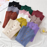 Pullover Women Sweater Autumn Knitted Button Long Sleeve Half Turtleneck Female Jumper Elastic Korean Fashion Blouse