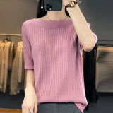 Fongt Spring New Five Minute Sleeve Sweater Bottom Shirt Female With French Unique Chic Jacket Sleeve Sweater-Outfit