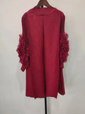 Ruffles Sleeves Pleated Dress For Women Round Neck Solid Color Patchwork Dresses Female 2024 Elegant Clothing TH3540-Outfit