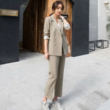 Women Suit 2 Piece Sets Casual Blazer High Waist Pants Office Lady Notched Jacket Pants Suits