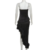 Black Asymmetrical Ruffled Midi Dress-Outfit