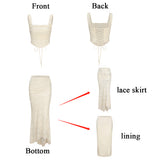 Summer Sleeveless 2 Piece Sets Womens Outfits Elegant Formal Events Wedding Guest Dresses Sexy Cropped Top and Skirt-Outfit