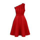 Fongt Women's Fashion Temperament Pure Color Sexy High-Waisted Wrinkled Shoulder Banquet Dress Dress Dress Dress
