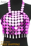 Sexy Shiny Sequin Beach Tank Tops Women Fashion Sequined Tassel Halter Backless Crop Top Festival Hollow Out
