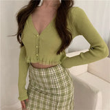 Korean Knitted Cardigan Women Loose V Neck Long Sleeve Button Sweaters Mujer Sueters De Mujer Female Tops