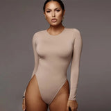 Fongt Autumn Winter New Women's Botop Bottom Round Collar Long Sleeve Jumpsuit