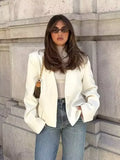 Fongt 2025 Fashion Pocket V-Neck Short Wide Ladies Suit Jacket A125013